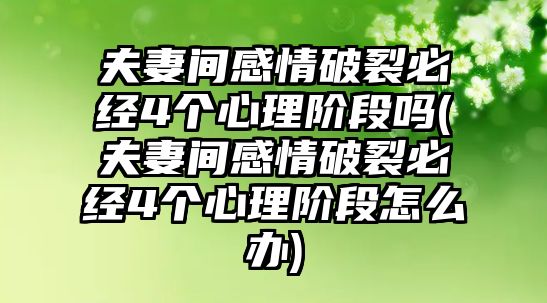 夫妻間感情破裂必經(jīng)4個(gè)心理階段嗎(夫妻間感情破裂必經(jīng)4個(gè)心理階段怎么辦)