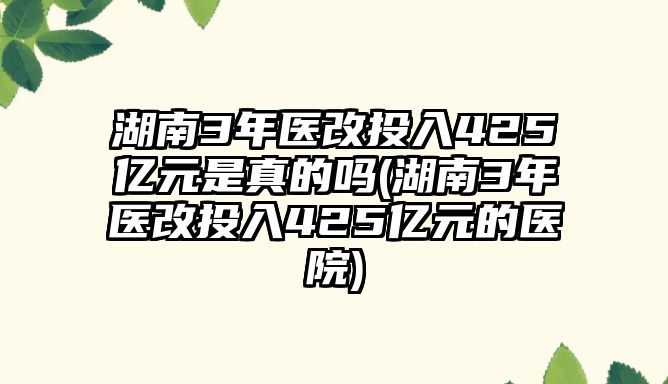 湖南3年醫(yī)改投入425億元是真的嗎(湖南3年醫(yī)改投入425億元的醫(yī)院)