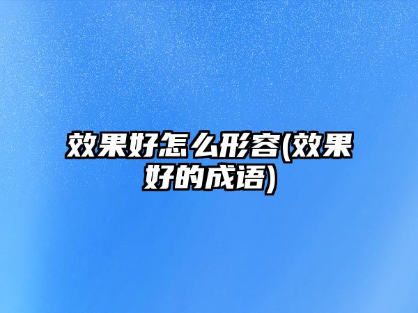 效果好怎么形容(效果好的成語)