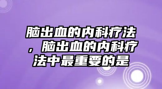 腦出血的內(nèi)科療法，腦出血的內(nèi)科療法中最重要的是